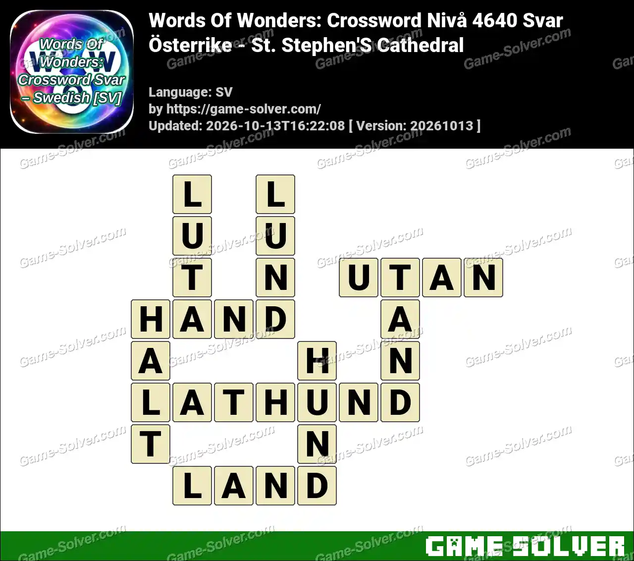 Words Of Wonders: Crossword Nivå 4640 Svar – Österrike – St. Stephen’S Cathedral